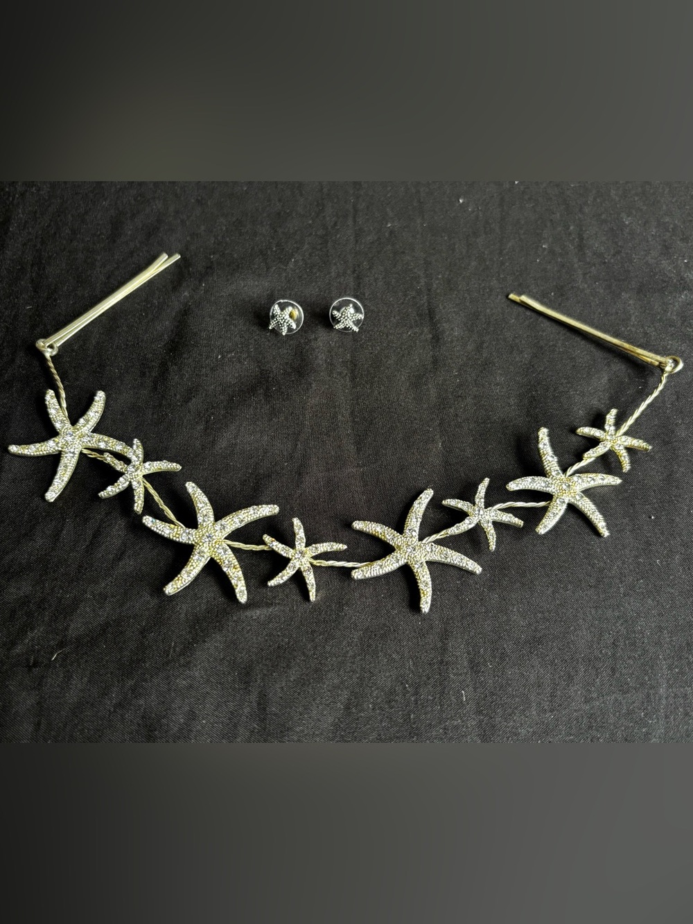 Crystal Starfish Headband and Stud Earrings Set - Silver